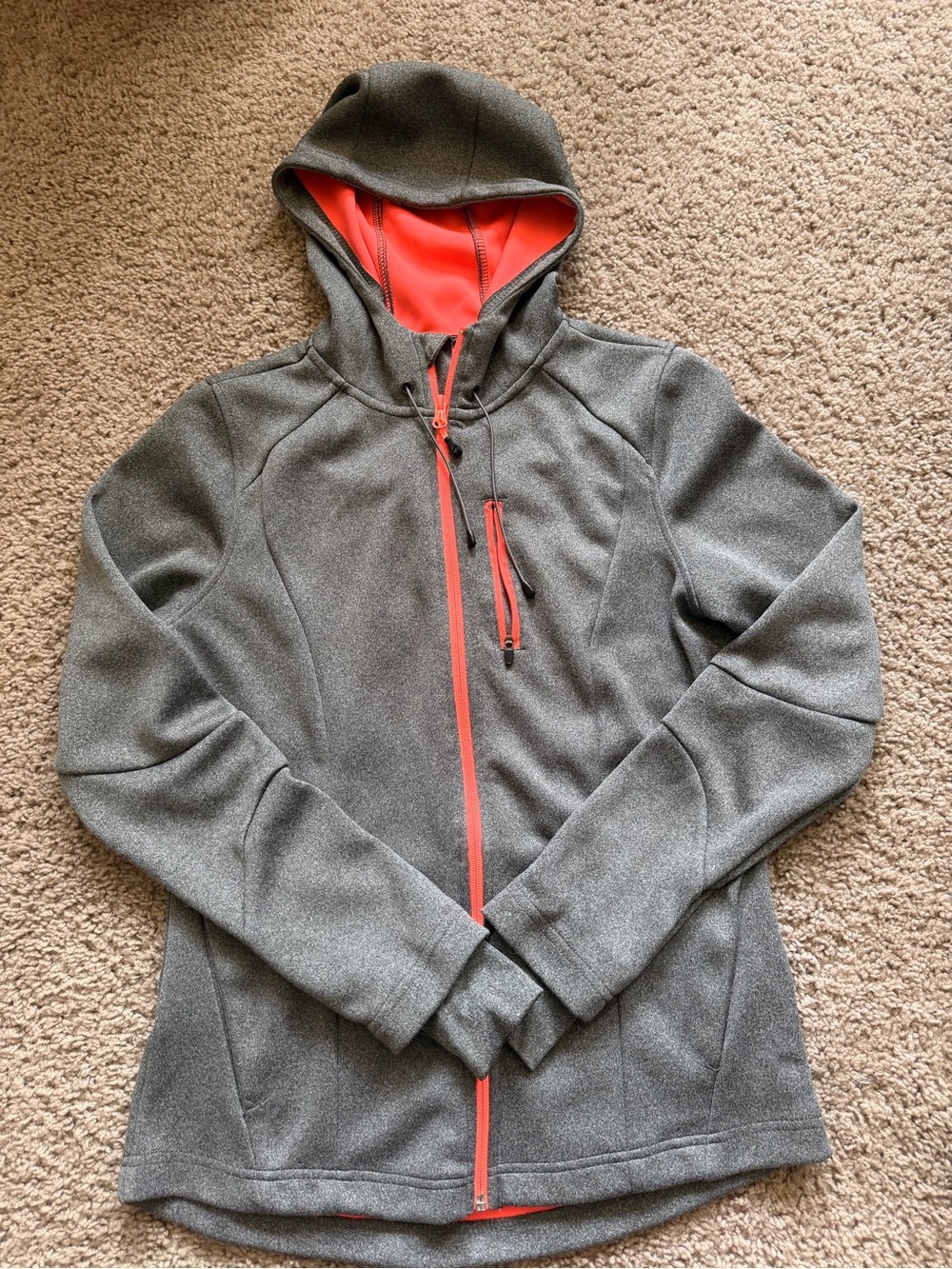 Mandala Women's Gray Hooded Jacket with Coral Trim